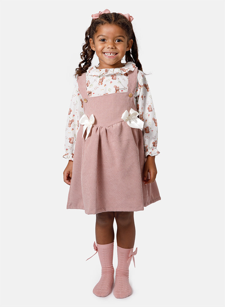 Baby Girl Squirrel Collection 2-Piece Spanish Velvet Dress Set with Shirt - Dusty Pink