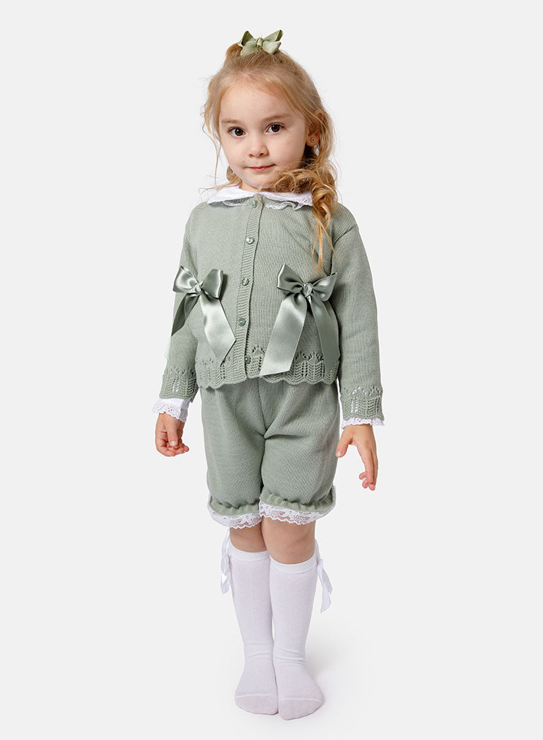 Baby Girl Bella 3-Piece Knitted Spanish Set - Sage Green