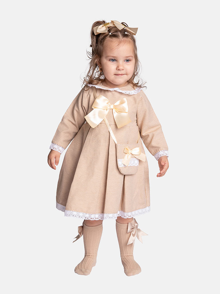 Baby Girl Dolcie-Mae Collection Dress Set with Purse - Beige
