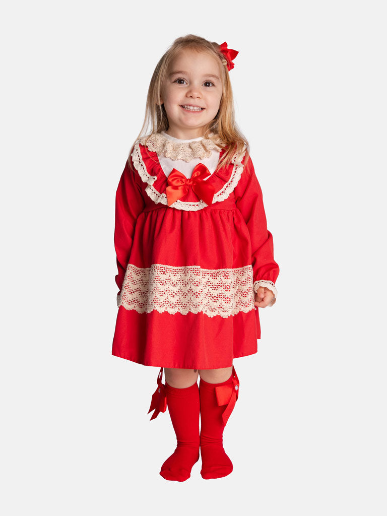Baby Girl Lisa Collection Lace Trim Dress - Red