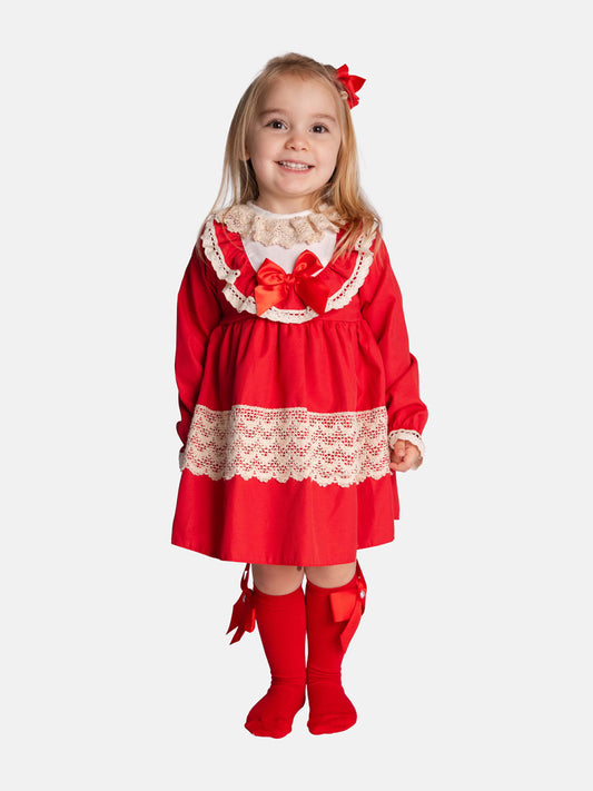 Baby Girl Lisa Collection Lace Trim Dress - Red