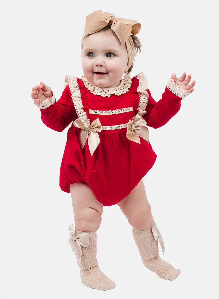 Baby Girl Leya Collection Spanish long sleeve Romper - Red