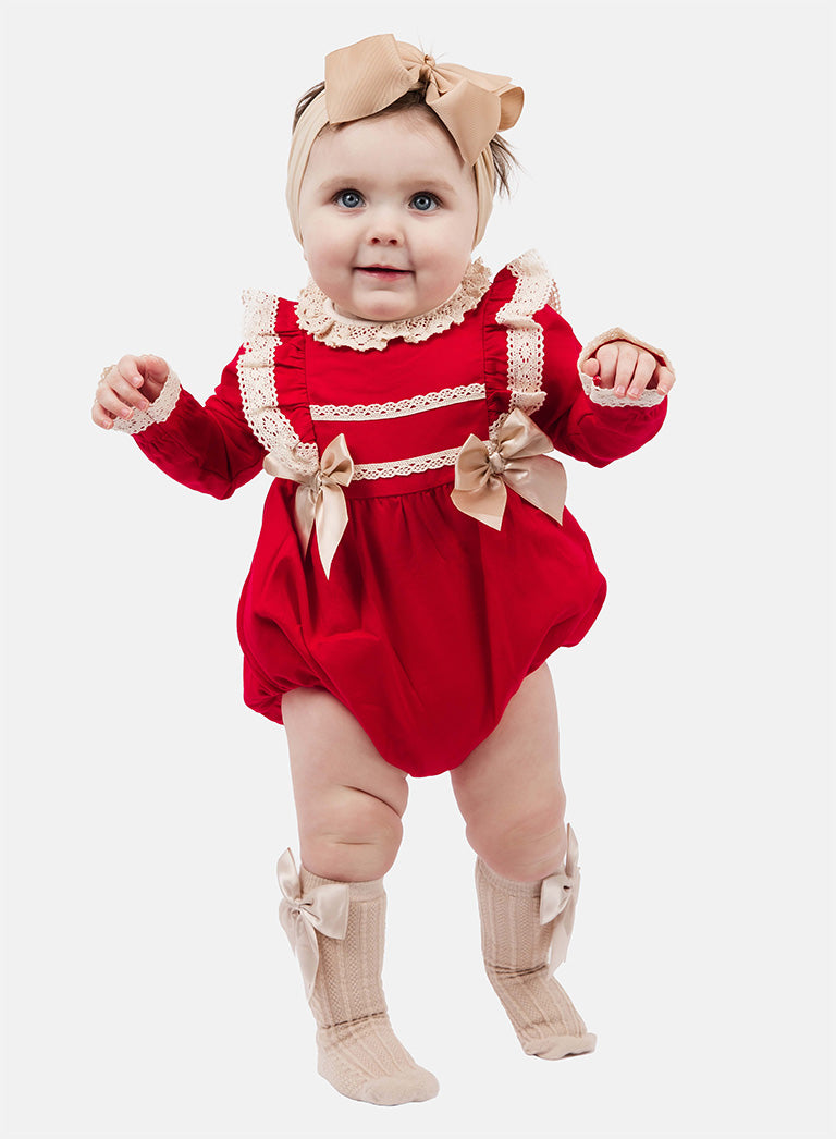 Baby Girl Leya Collection Spanish long sleeve Romper - Red