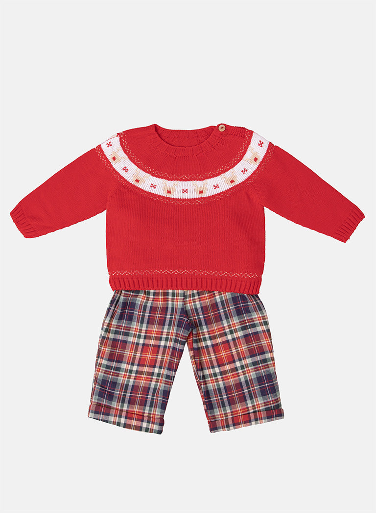 Baby Boy Rudolph Collection Knitted 2-piece Set - Red & Blue