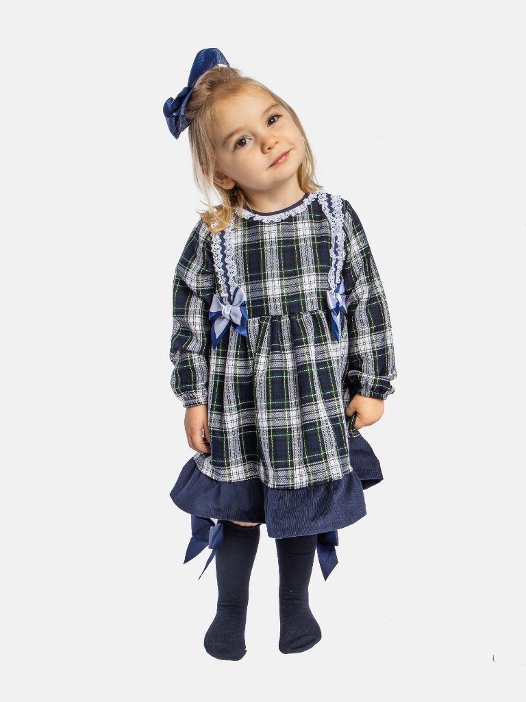Baby Girl Ava Collection Tartan Spanish Dress-Navy Blue