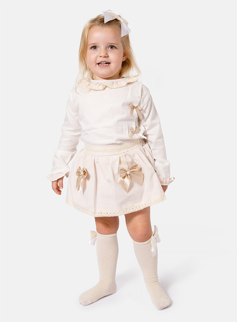 Baby Girl Rafaela Collection 2-piece Romper Set - Beige