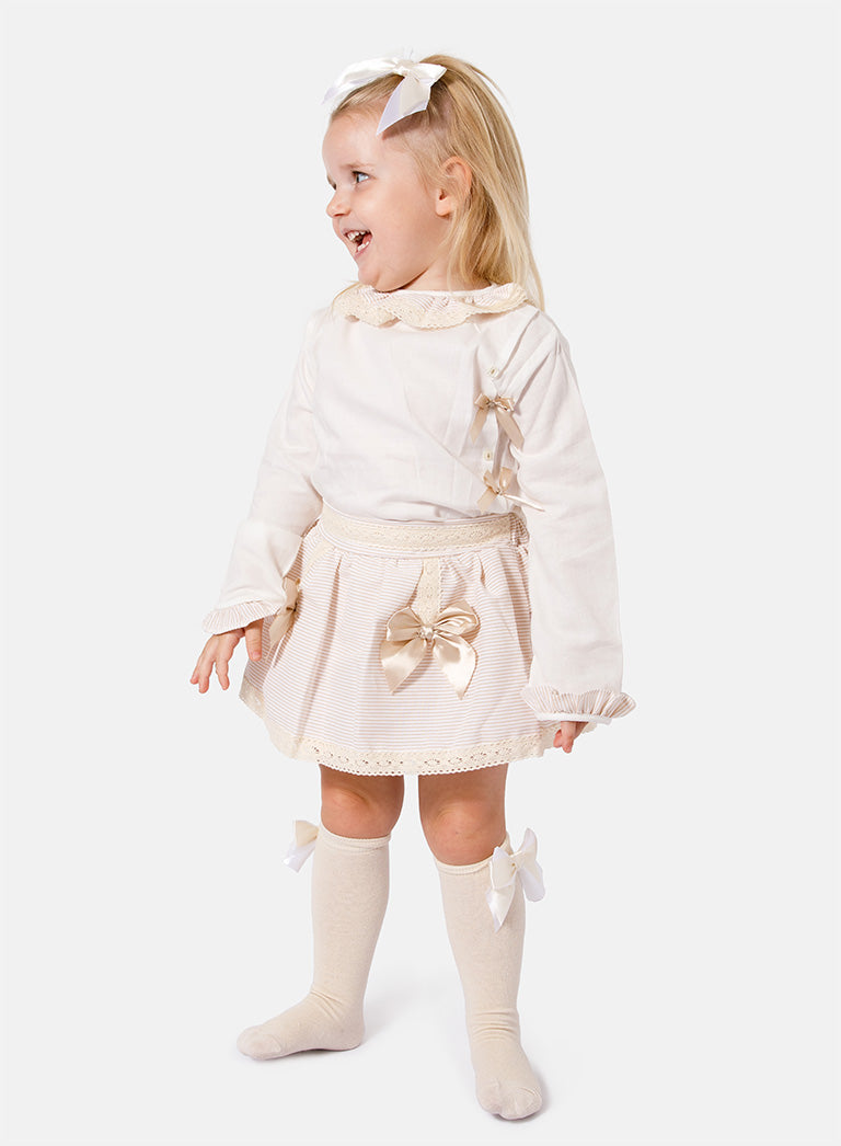 Baby Girl Rafaela Collection 2-piece Romper Set - Beige