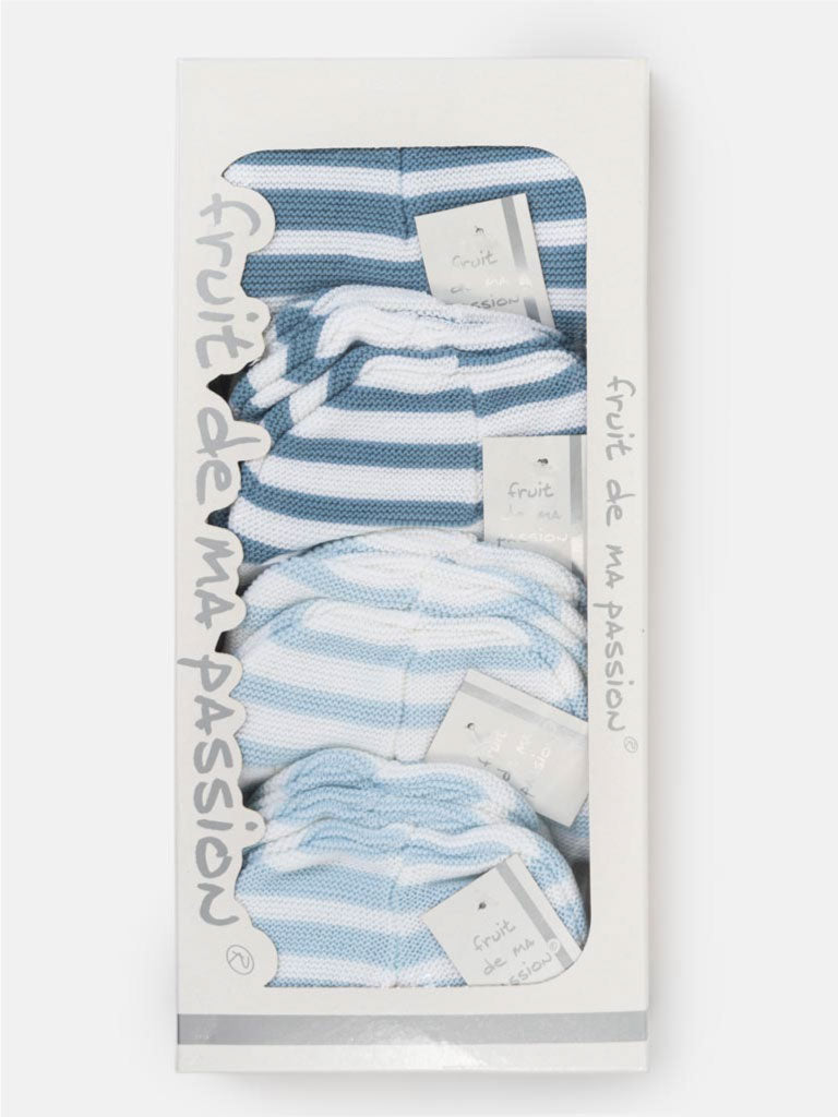 Baby Boy Knitted Hat with Horizontal Lines - Blue