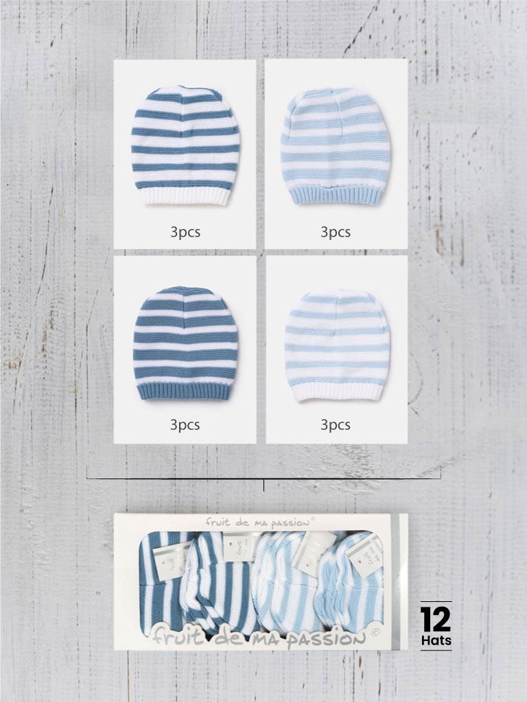 Baby Boy Knitted Hat with Horizontal Lines - Blue
