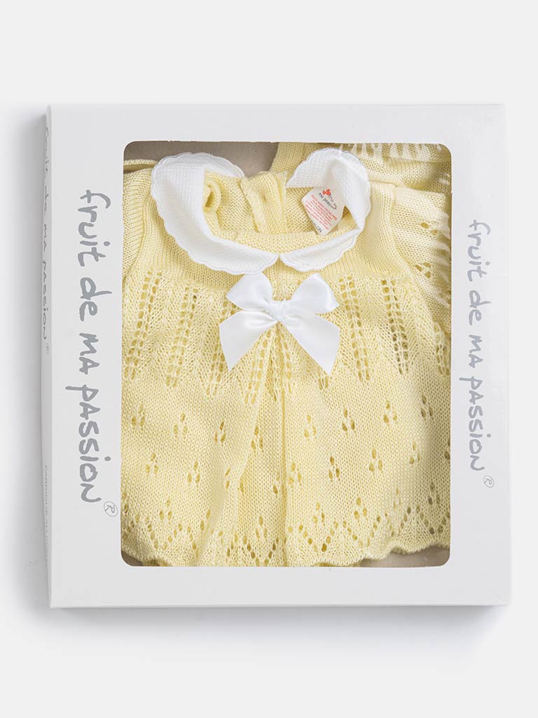 Baby Girl 3-piece Knitted Gift Box Set with Bonnet-Yellow