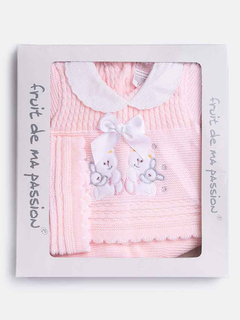 Baby Girl 3-piece Bunny Knitted Gift Box Set-Baby Pink