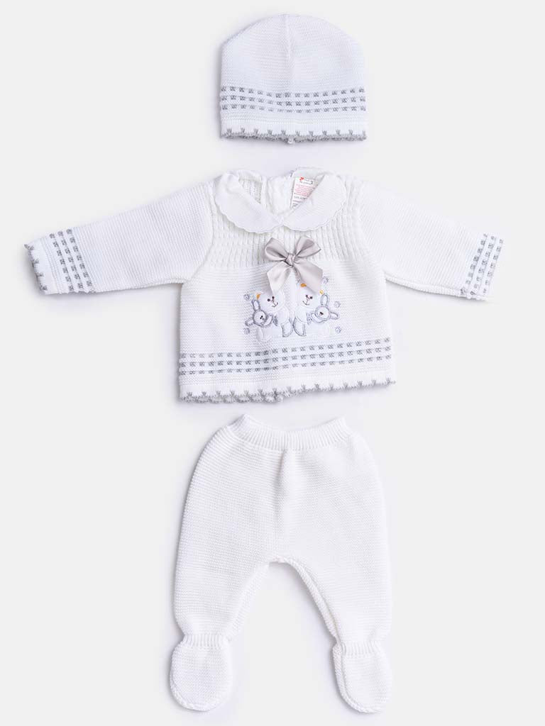 Baby Girl 3-piece Bunny Knitted Gift Box Set-White