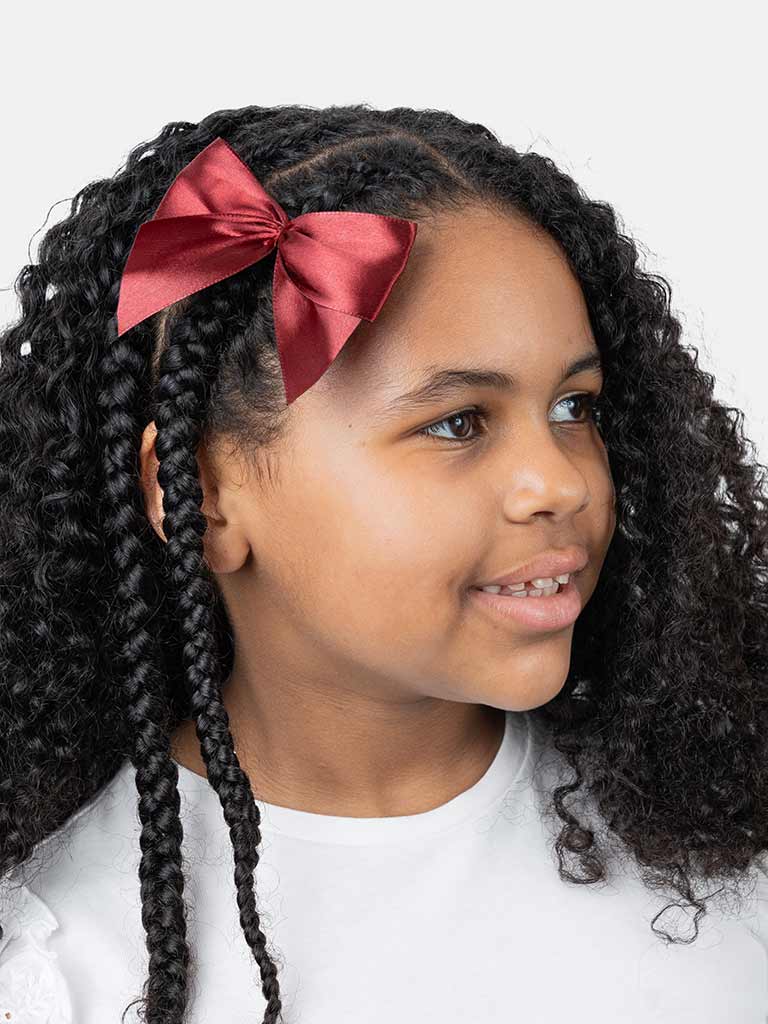 Baby Girl Vibrant Satin Bow Hairclip-Burgundy