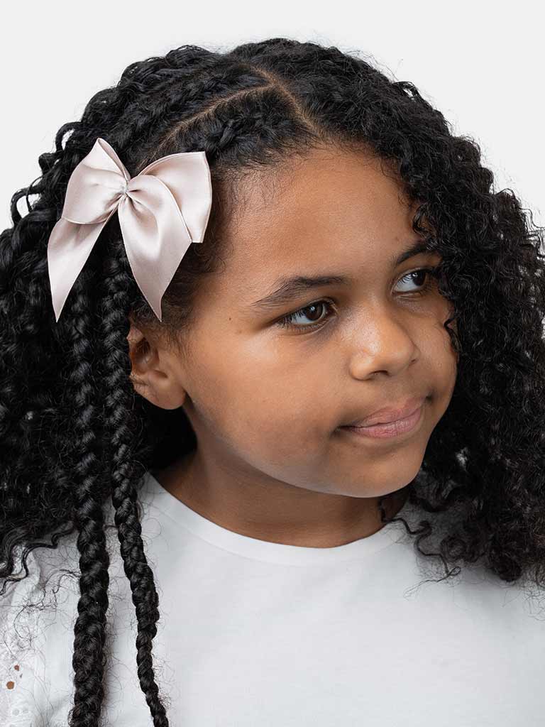 Baby Girl Vibrant Satin Bow Hairclip-Champagne/Jaguar