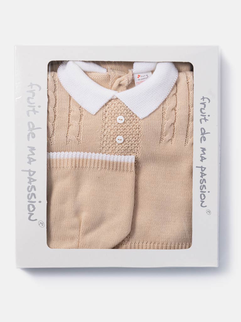 Baby Boy 3-piece Little Gentleman Knitted Gift Box Set-Beige
