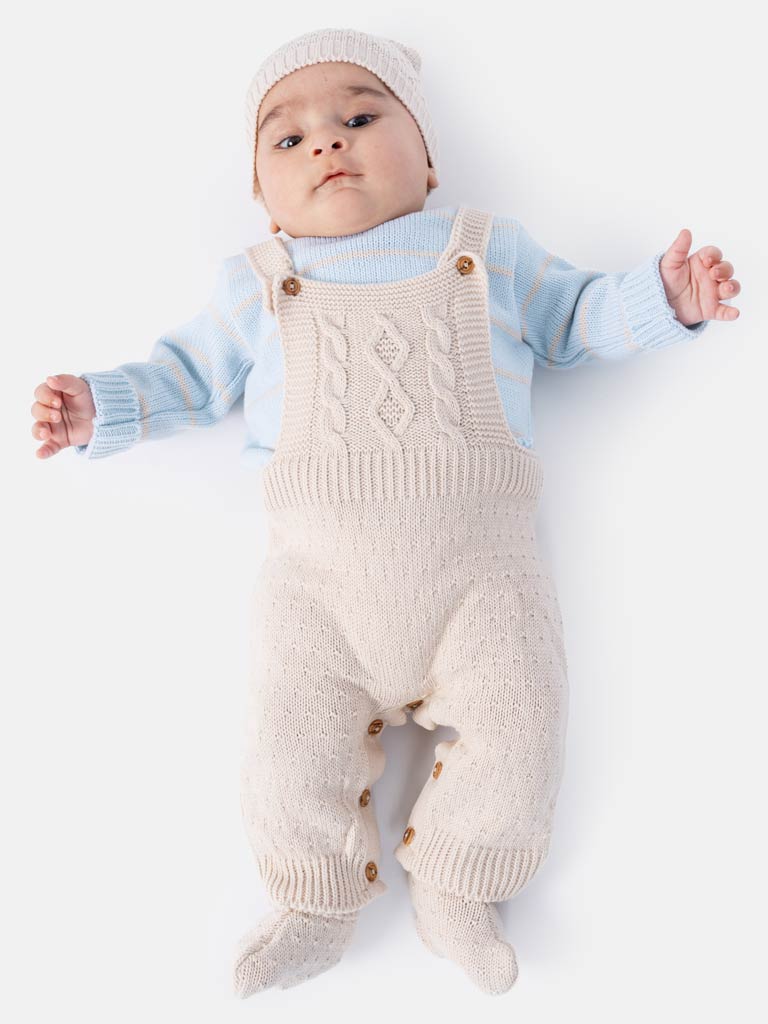 Baby Boy Teo Collection 4-piece Knitted Set - Cream/Ivory with Blue