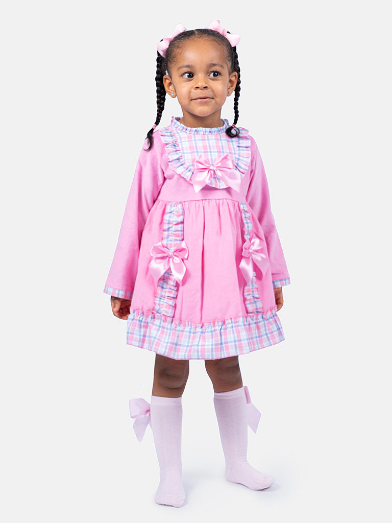 Baby Girl Eri Collection Velvet Dress with Tartan Accents - Pink