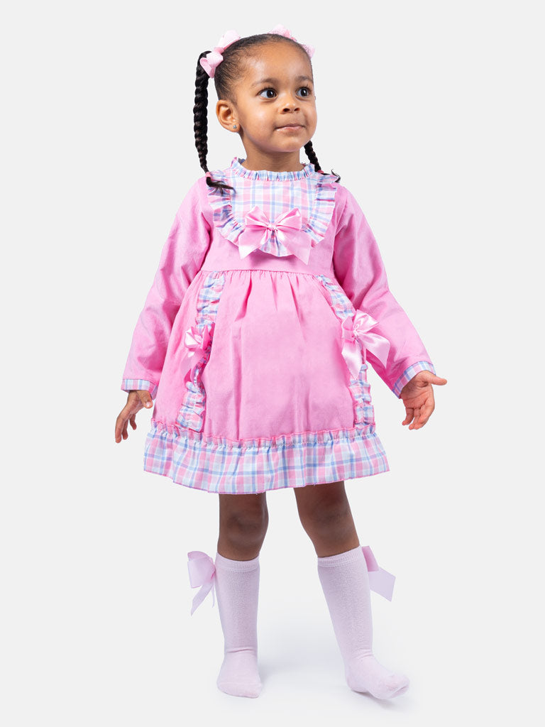 Baby Girl Eri Collection Velvet Dress with Tartan Accents - Pink