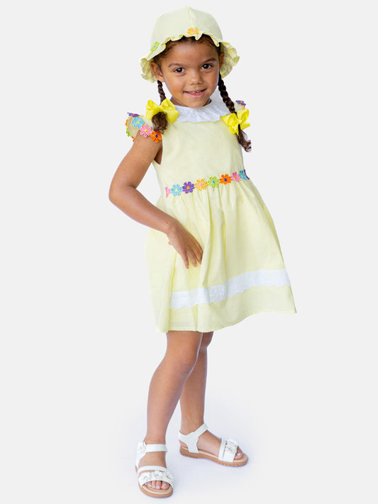 Baby Girl Laura Collection 2-piece Spanish Dress with Hat - Lemon Yellow