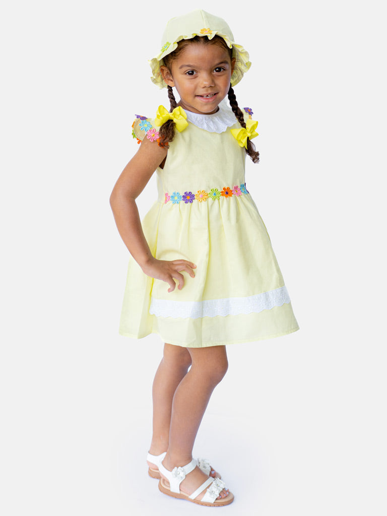 Baby Girl Laura Collection 2-piece Spanish Dress with Hat - Lemon Yellow