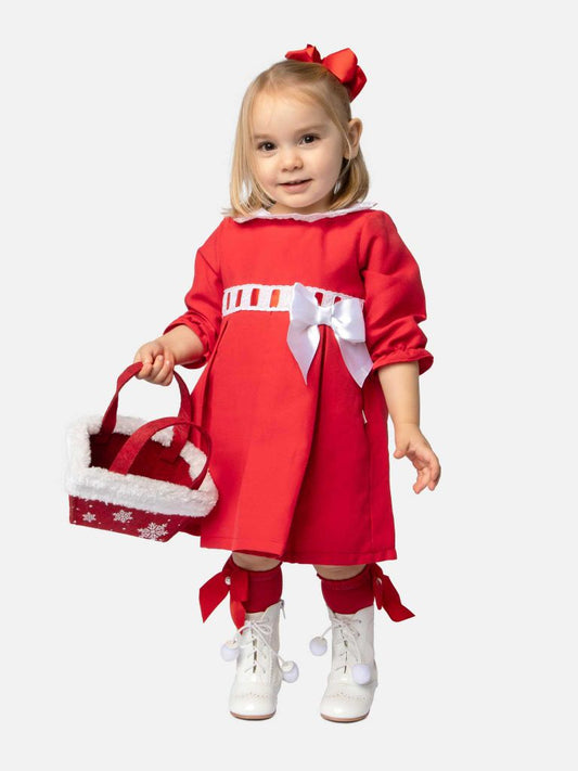 Baby Girl Valentina Dress with Bow and Frills - Red