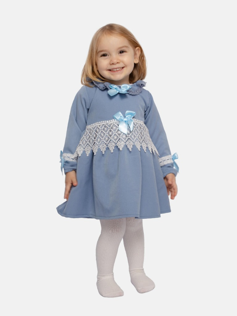 Baby Girl Adella Collection Spanish Dress with Bows-Blue