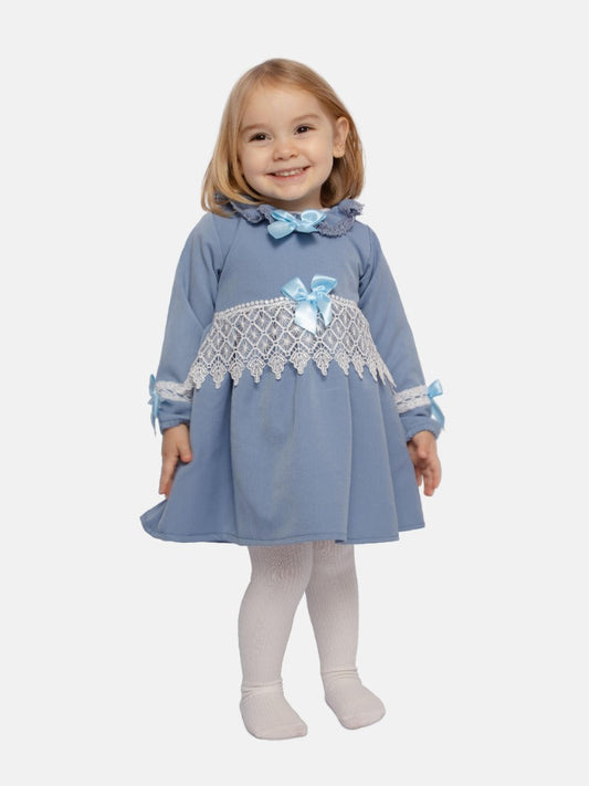 Baby Girl Adella Collection Spanish Dress with Bows-Blue