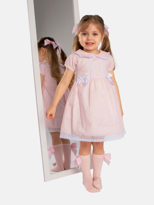 Baby Girl Brianna Collection Spanish Dress with Bows-Baby Pink
