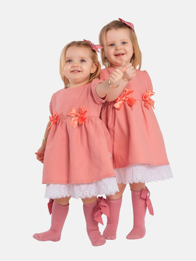 Baby Girl Nina Collection Bow Spanish Dress - Dusty Pink