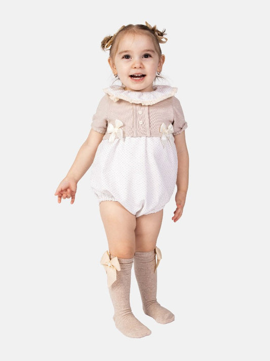 Baby Girl Ines Collection Spanish Romper Set-Beige
