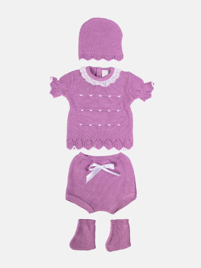 Baby Girl Julia Collection 4-piece Spanish Knitted Set-Purple
