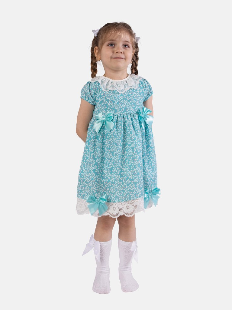 Baby Girl Aloma Collection Spanish Floral Dress-Aqua