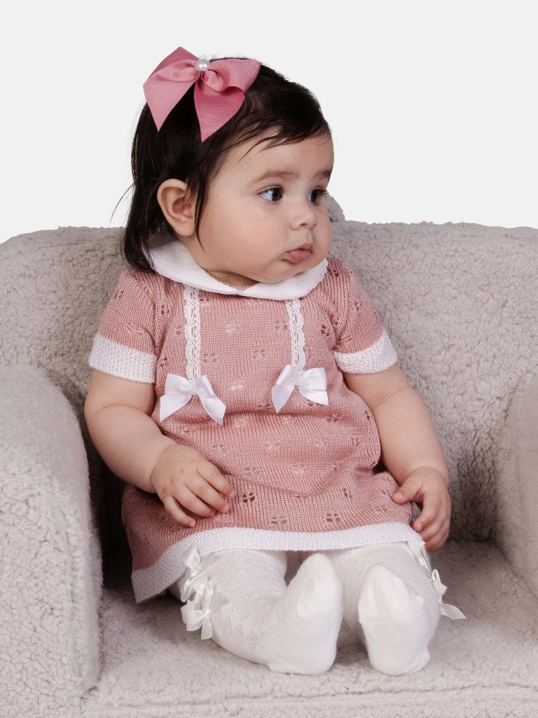 Baby Girl Lola Collection 2-Piece Knitted Dress Set-Dusty Pink & White