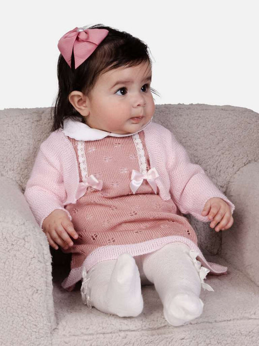 Baby Girl Lola Collection 2-Piece Knitted Dress Set-Dusty Pink & Baby Pink