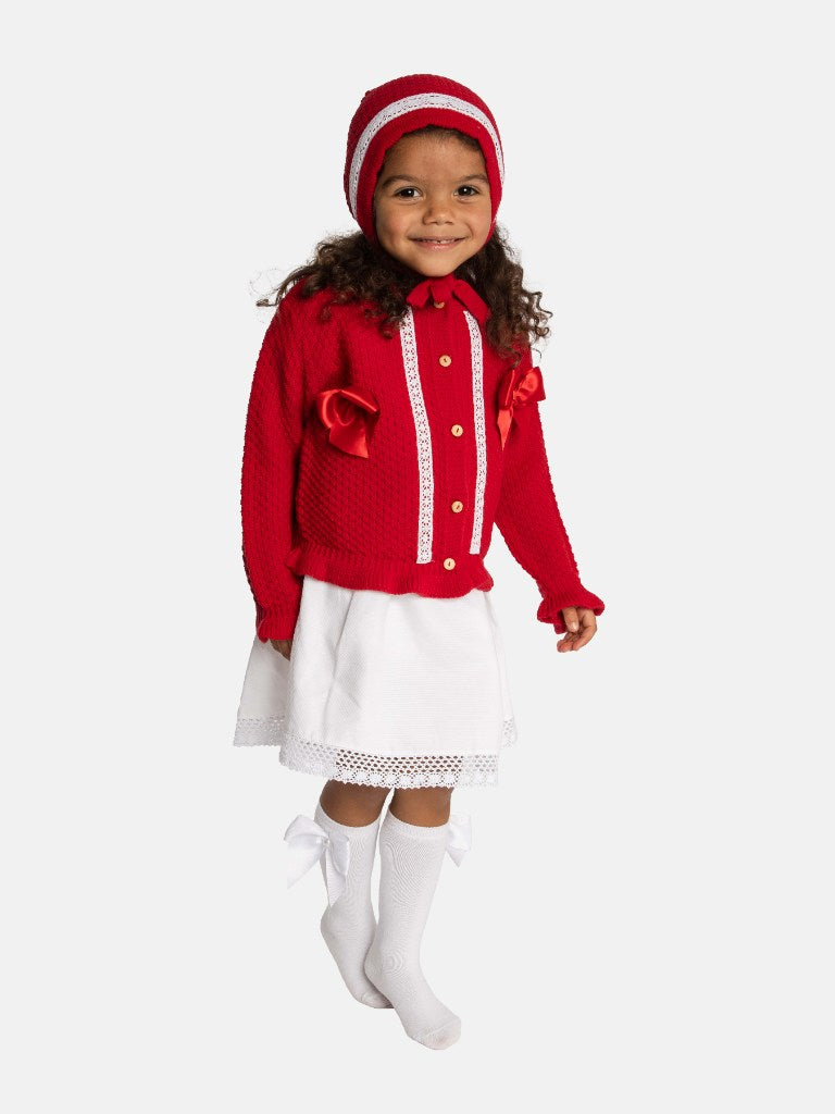 Baby Girl Cardigan & Bonnet Set - Red