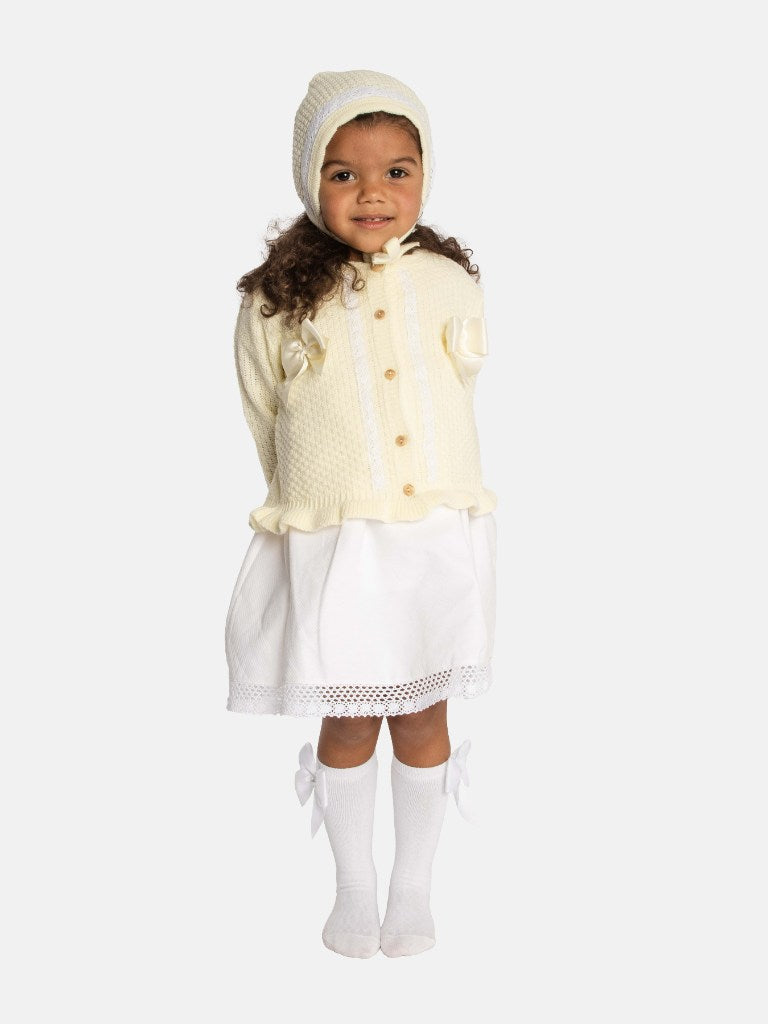 Baby Girl Cardigan & Bonnet Set - Lemon