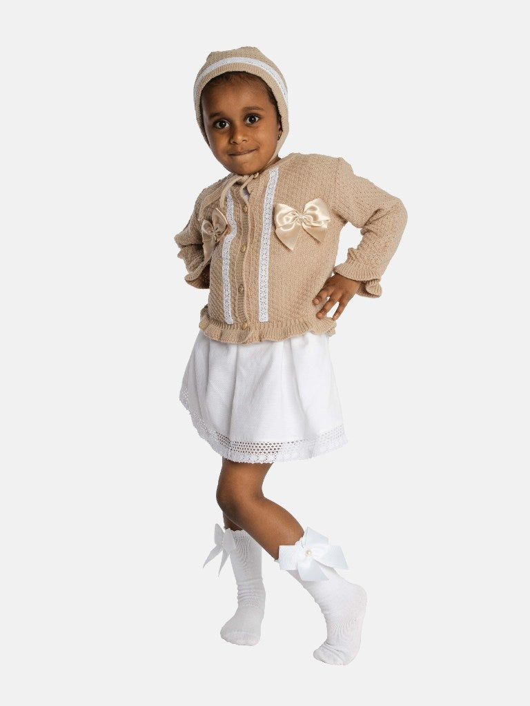 Baby Girl Cardigan & Bonnet Set - Beige