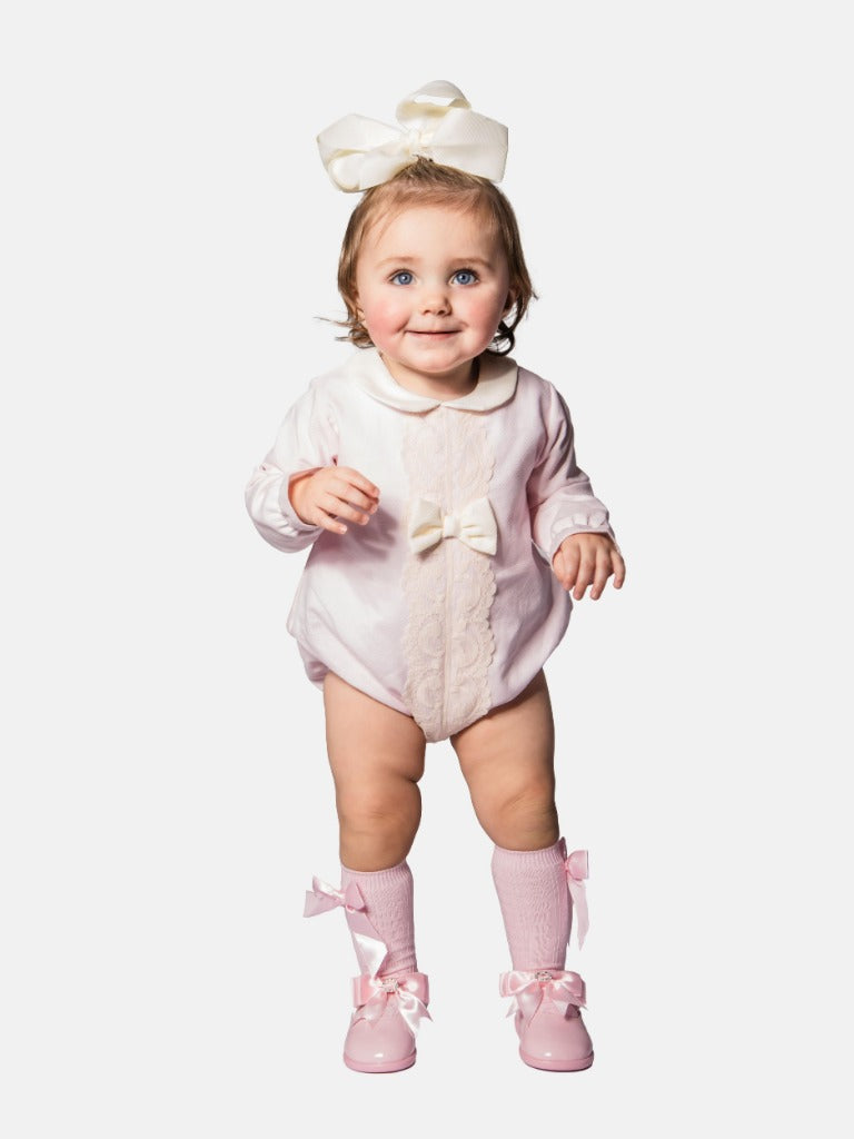 Baby Girl Lellie Collection Spanish Romper with Bonnet Set-Baby Pink