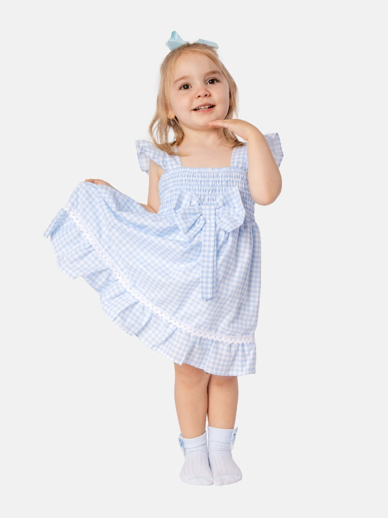 Baby Girl Alicia Collection Spanish Checked Dress - Baby Blue