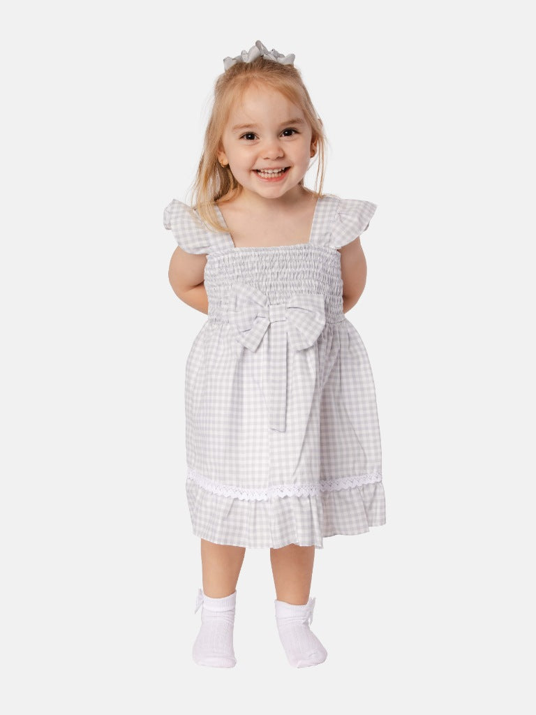 Baby Girl Alicia Collection Spanish Checked Dress - Grey