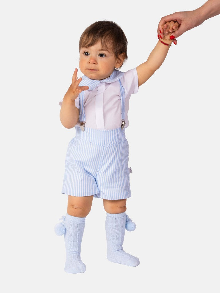 Baby Boy Matias Collection Striped Spanish Romper Set-Baby Blue