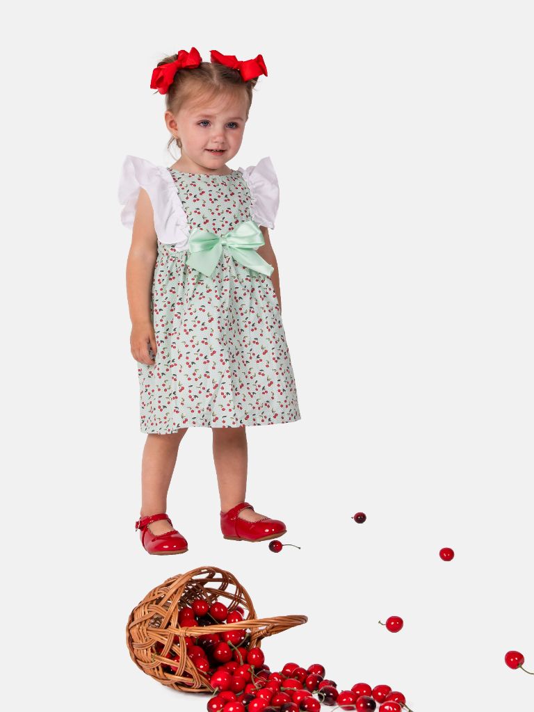 Baby Girl Cherry Collection Ruffle Spanish Dress-Mint Green