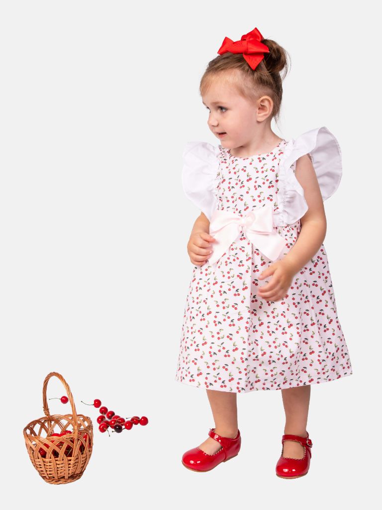 Baby Girl Cherry Collection Ruffle Spanish Dress-Pink