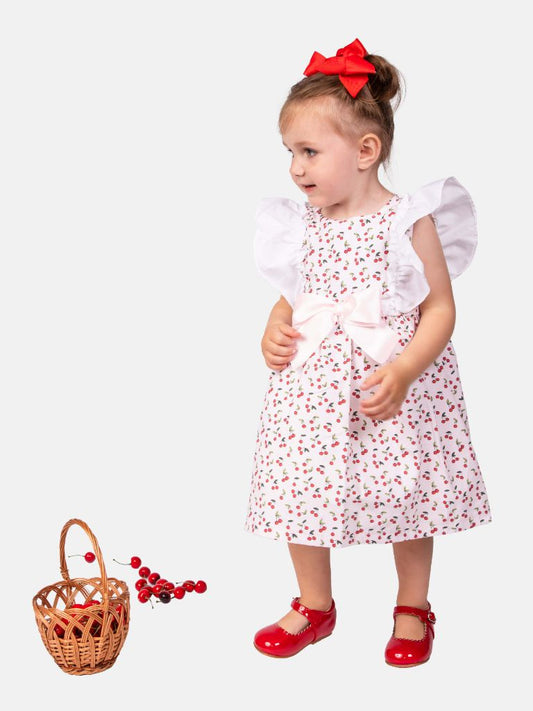 Baby Girl Cherry Collection Ruffle Spanish Dress-Pink