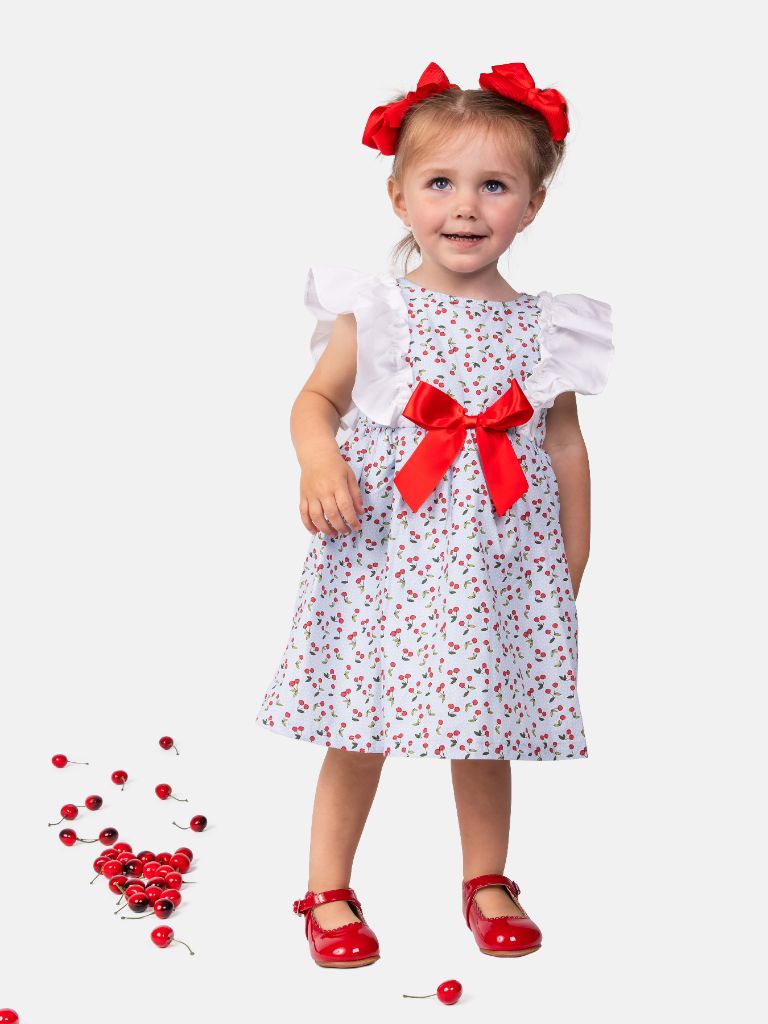 Baby Girl Cherry Collection Ruffle Spanish Dress-Baby Blue