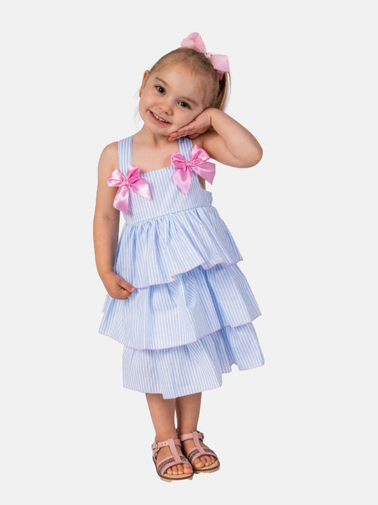 Baby Girl Carolina Collection Spanish Striped Dress-Baby Blue