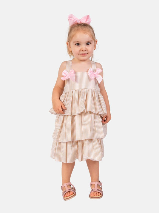 Baby Girl Carolina Collection Spanish Striped Dress-Beige