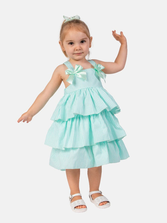 Baby Girl Carolina Collection Spanish Striped Dress-Aqua Blue