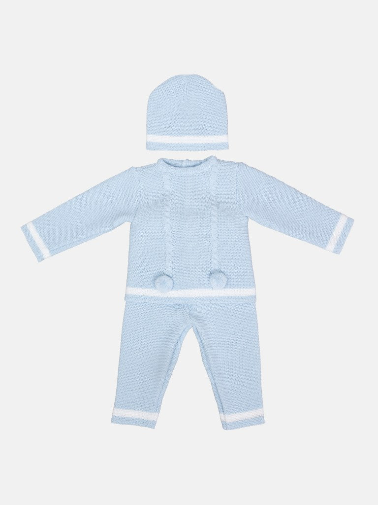 Baby Boy Luis Collection 3-piece Knitted Set with Pom-poms-Baby Blue