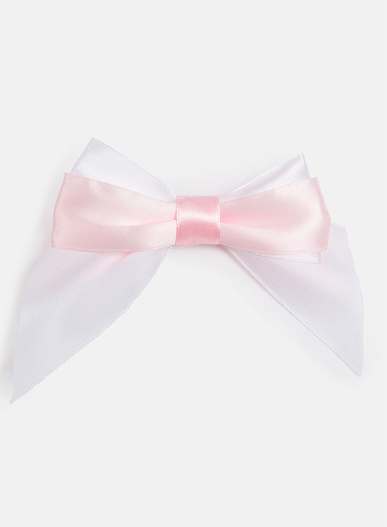 Baby Girl Satin Double Bow Hairclip - Baby Pink & White